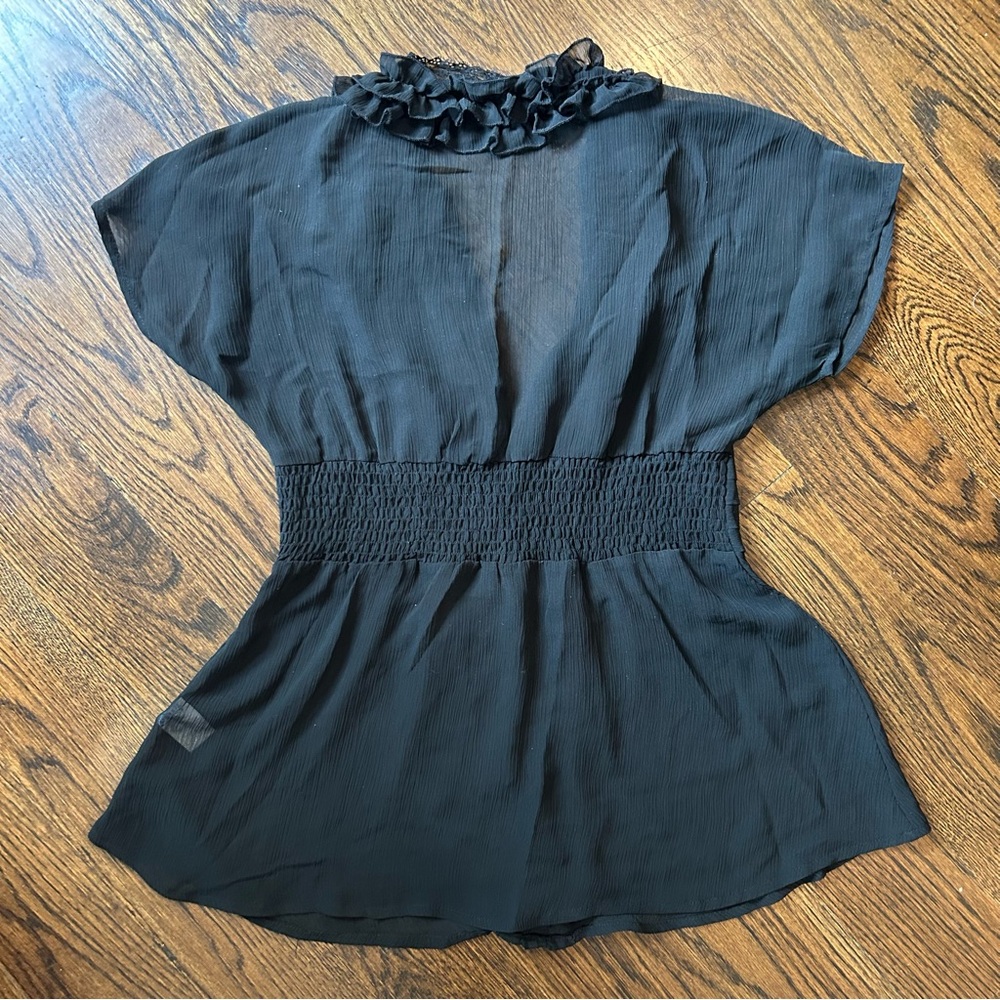 Oh Yes Y2K Black Sheer Ruffle Blouse - Size L - Picture 8 of 10
